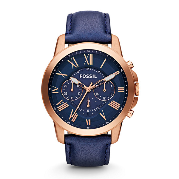 Fossil's Grant Chronograph Leather Watch - Blue