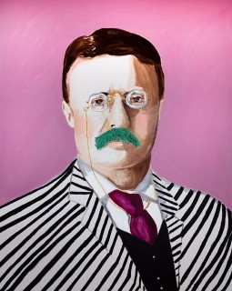 Teddy With Turqoise Stache In Pen Stripes